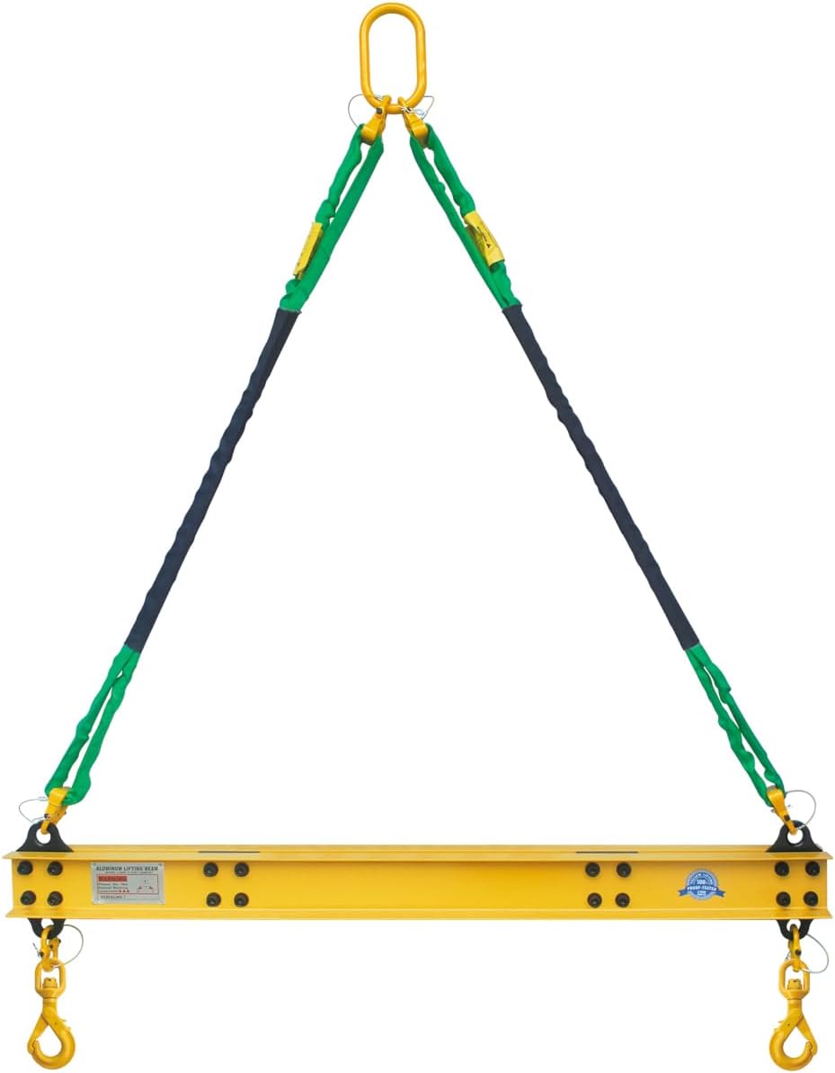4400 LBS 2 Ton Aluminum 4' Lifting Spreader Beam Lifting Bar with Swivel Self Locking Hooks and 4 FT Round Sling Bridle Heavy Duty Light Weight