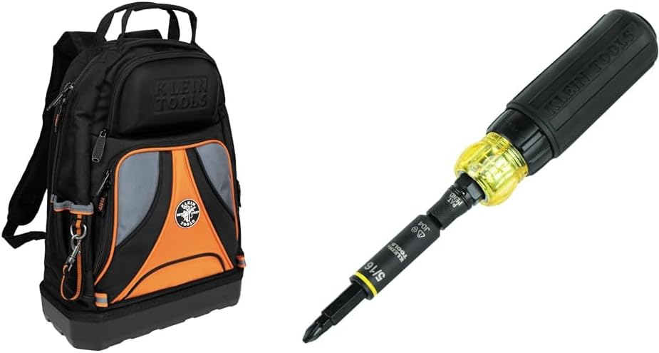 Klein Tools 39 Pocket Tool Backpack and 11-in-1 Ratcheting Impact Screwdriver Nut Driver Tool Bundle