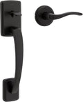 Kwikset Brentford Front Door Handle No Lock, Entry Handleset Exterior with Sedona Interior Reversible Lever, Non-Locking, Matte Black, Deadbolt Not Included