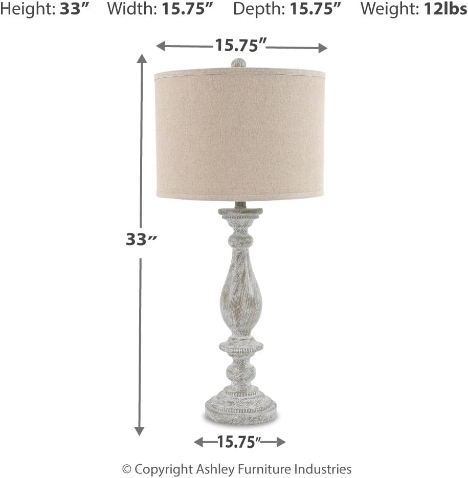 Signature Design by Ashley Bernadate Vintage Cottage Table Lamp, 2 Count, 31', Whitewash