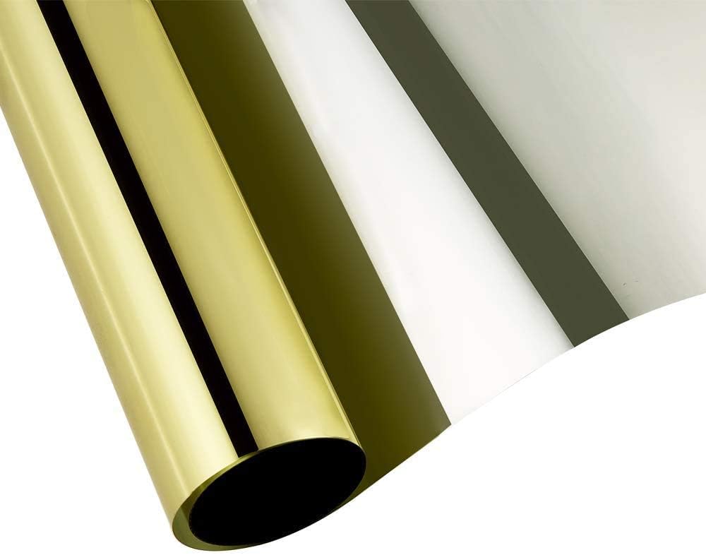 Reflective Window Film One Way Mirror Privacy Film Heat Control Anti UV Adhesive Window Tint Sticker for Home and Office, 60Inch X 33Feet, Gold Silver