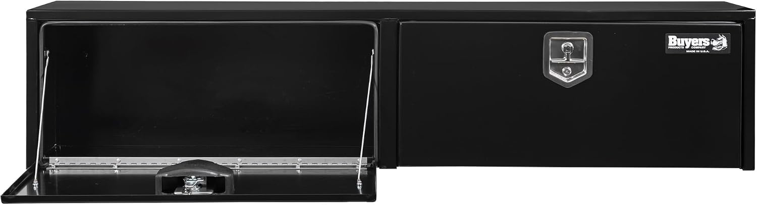 Buyers Products 1702940 Black Steel Topsider Truck Box With T-Handle Latch, 16 x 13 x 72 Inch, Truck Tool Box For Storage And Organization, Lockable Tool Chest For Work Trucks