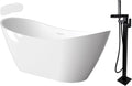Transolid Skylar Freestanding Oval Soaking Bathtub Kit 59 in. x 31 in. Gloss White with Peyton T4240-MB Matte Black Floor-Mount Faucet, Color-Matched EZ-Click Center Drain and Bath Pillow