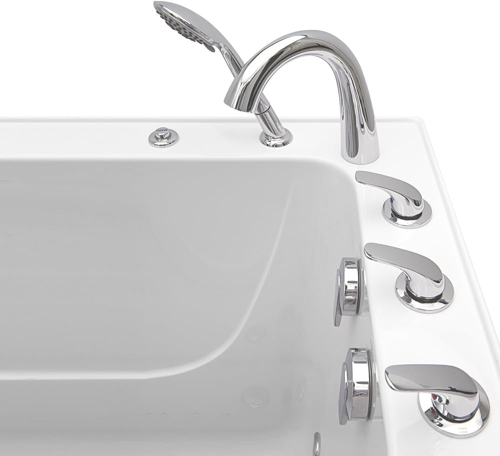Ella Wheelchair Transfer 30'x52' Acrylic Hydro Massage Walk-In Bathtub with Right Outward Swing Door, 5 Piece Fast Fill Faucet, 2' Dual Drain
