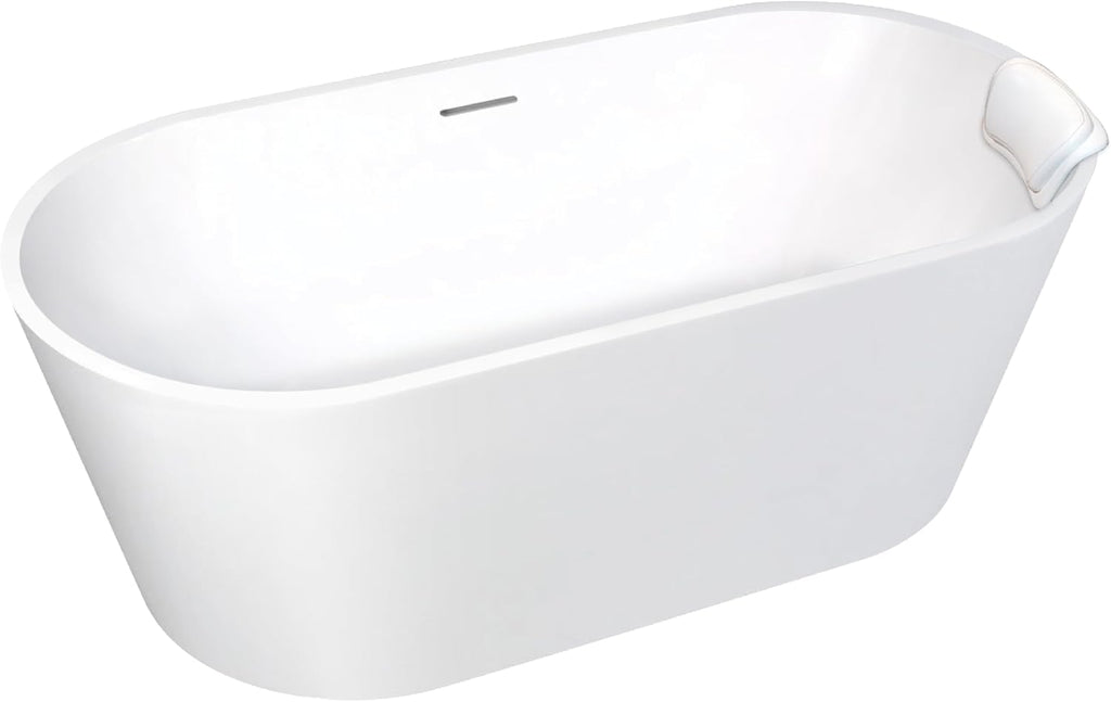 Transolid Maris 59 in. Freestanding Deep Soaking Bathtub | 31 in. Wide Acrylic Flatbottom | Center Drain | Bath Pillow Included | 23 in. Confirmed Soak Depth | Matte White | K-AFTM5931-M31