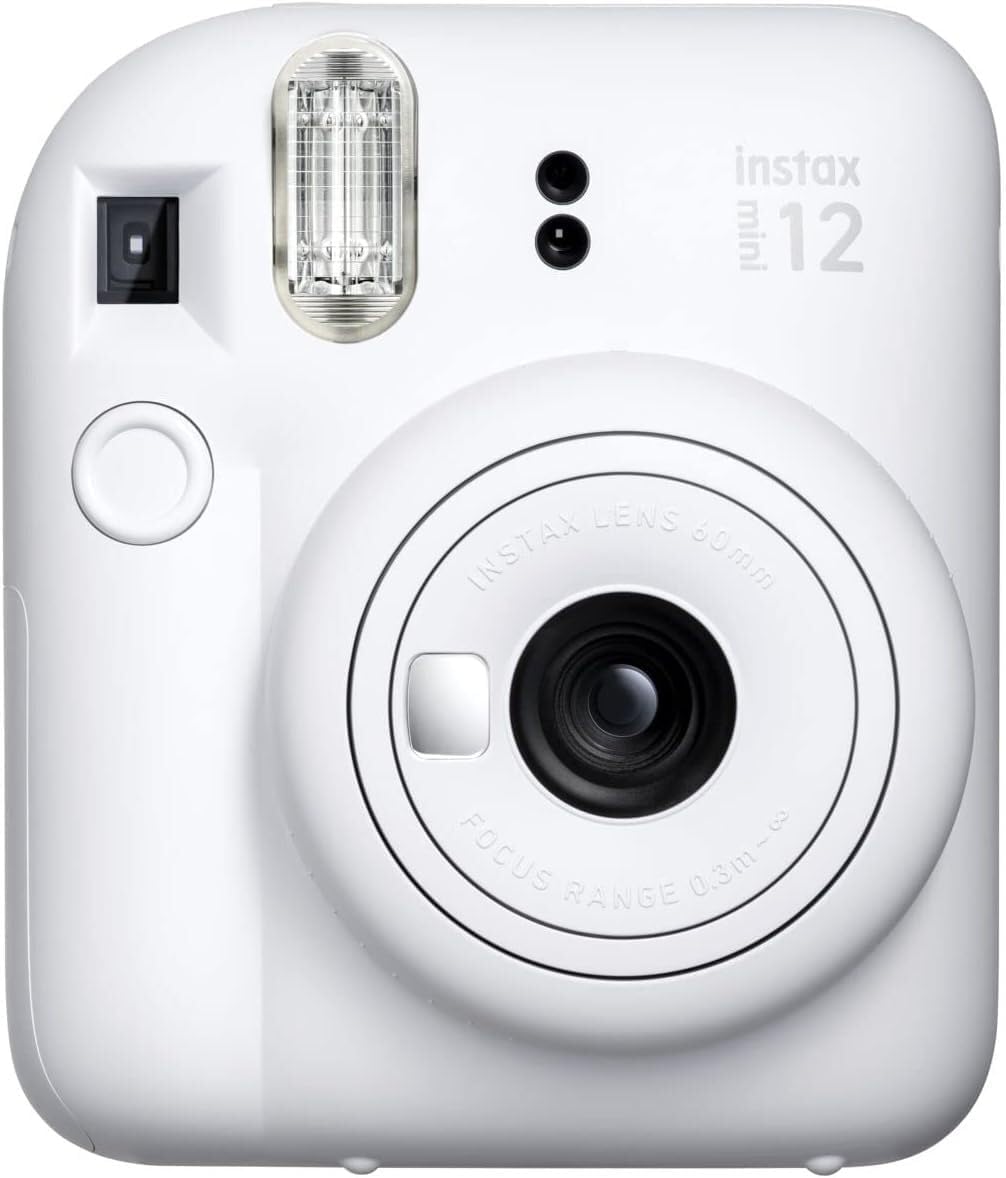 Fujifilm Instax Mini 12 Camera (Clay White) with Fujifilm Instant Mini Film (40 Sheets) Bundle with + Sunshine Photo Microfiber Cleaning Cloth