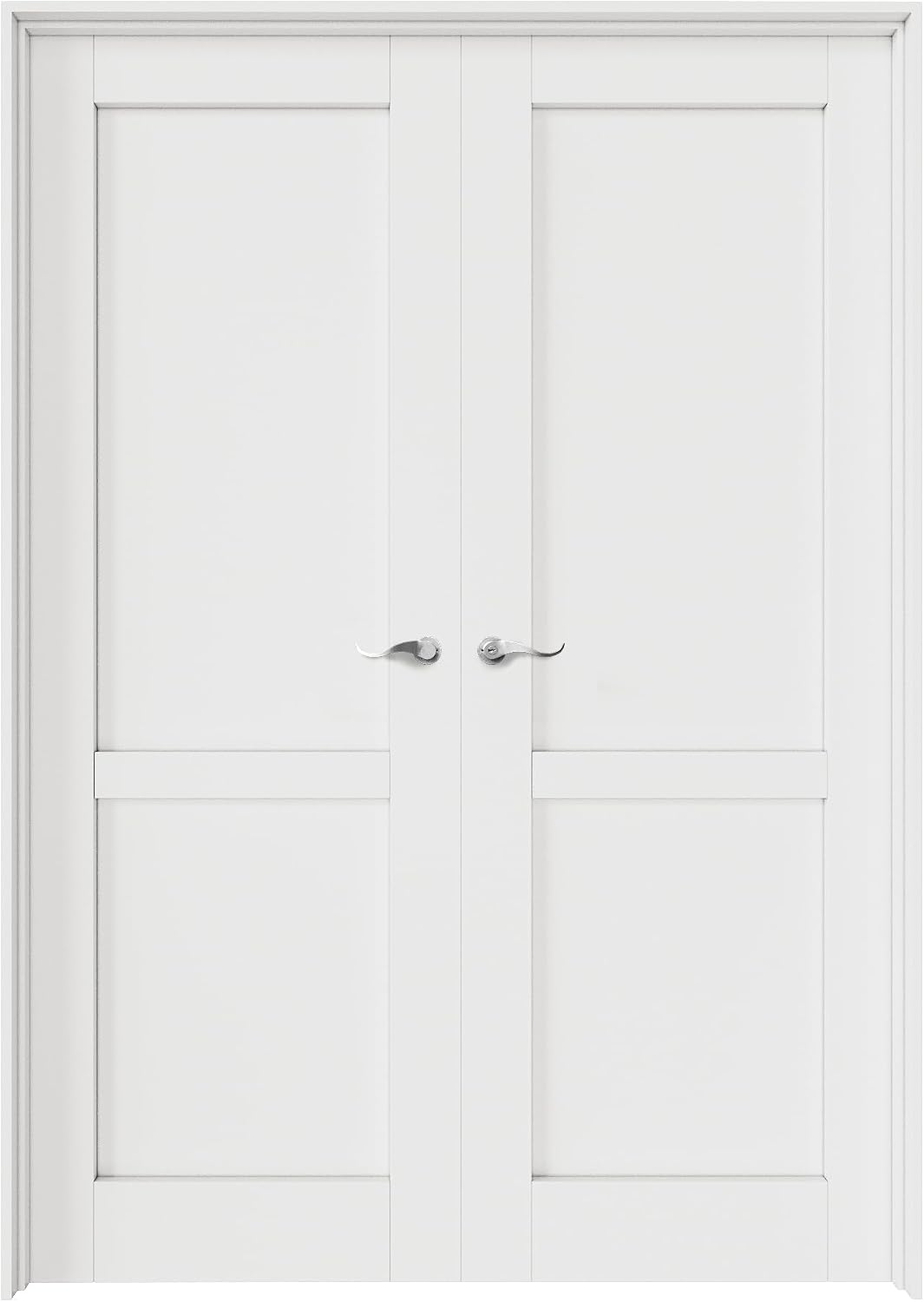 48' x 80' French Doors Interior (Double 24' x 80' 2-Lite Panel Door with Silver Hinge Prehung Jamb Kit), Pre-Finished & Paintable, Prebuilt Home Door Panels & Assembly Required Jamb