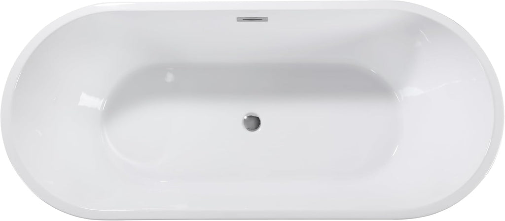 59' Acrylic Freestanding Bathtub, Stand Alone Tub,cUPC Certified, Chrome Drain & Overflow,Gloss White Finish (White, 59 Inch)