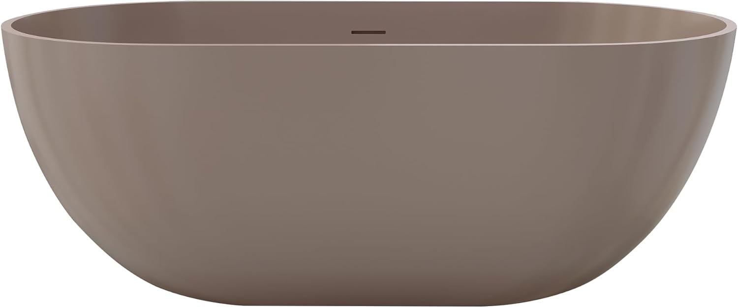 59' Premium Freestanding Stone Resin Bathtub, Oval Shape Solid Surface Grey-Coffee Soaking Tubs with Overflow and Pop-up Drain