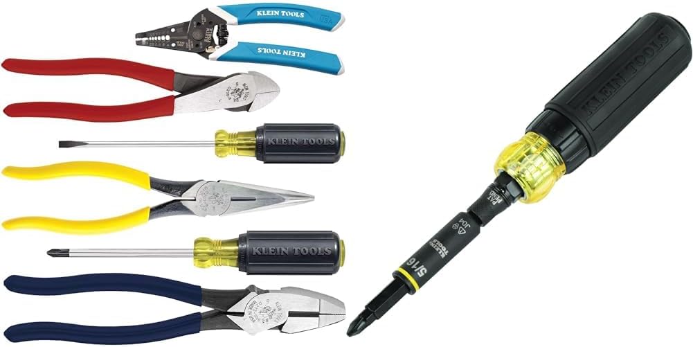 Klein Tools 80080 6-Piece Hand Tool Kit with 2 Screwdrivers, 3 Pliers, Wire Stripper and Cutter and Klein Tools 32500HDRT 11-in-1 Ratcheting Impact Rated Screwdriver/Nut Driver