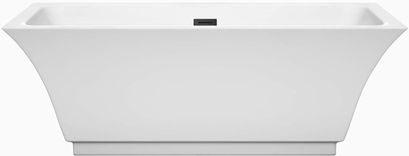 Galina 67 Inch Freestanding Bathtub in White with Matte Black Drain and Overflow Trim