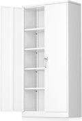 Greenvelly White Metal Storage Cabinet 72' - Steel Garage Cabinet with Doors & Shelves, Anti Tipping