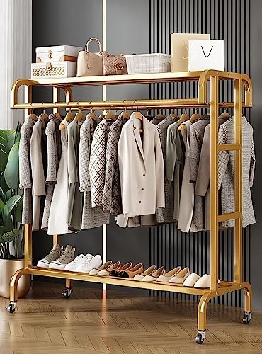 Mobile Garment Rack with Double-Rail & 2 Shelves, Heavy-Duty Clothes Rack on Wheels, 150kg Capacity, Ideal for Bedroom & Hallway Storage Solutions