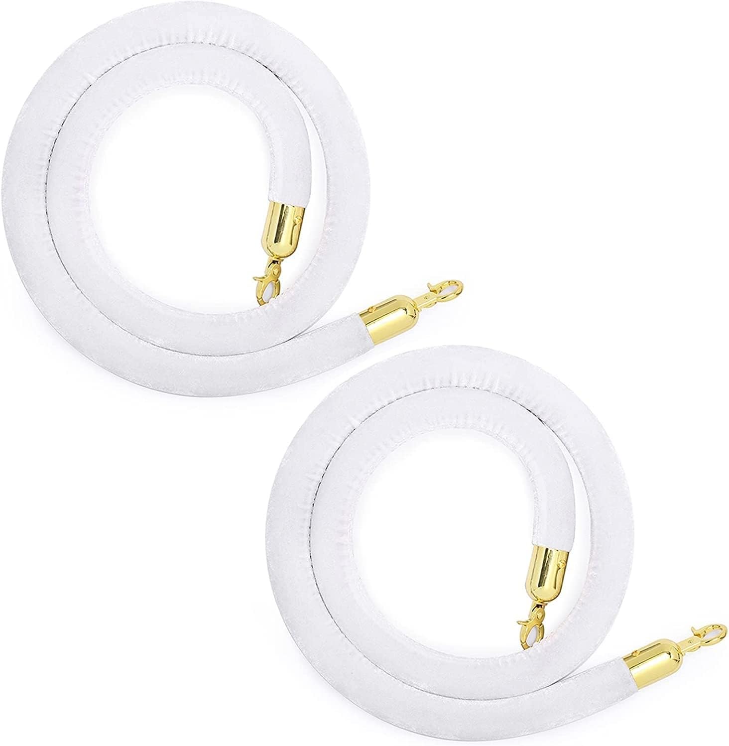 Premium Velvet Queue Barrier with Polished Hooks - 2 PCS, 5ft Gold & White Stanchion Rope for Weddings, Hotels, Event Planning, Party Decoration
