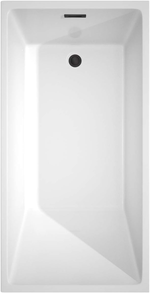 Wyndham Collection Hannah 59 Inch Freestanding Bathtub in White with Matte Black Drain and Overflow Trim, white with matte black trim