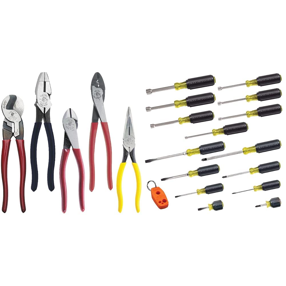 Diagonal-Cutting, Needle-Nose, Side-Cutting High Leverage Linesman Pliers, Cutter, Crimper & Tool Set, Screwdriver, Nut Driver Tool Kit with Assorted Tips, Nut Drivers, Magnetizer/De-Magnetizer