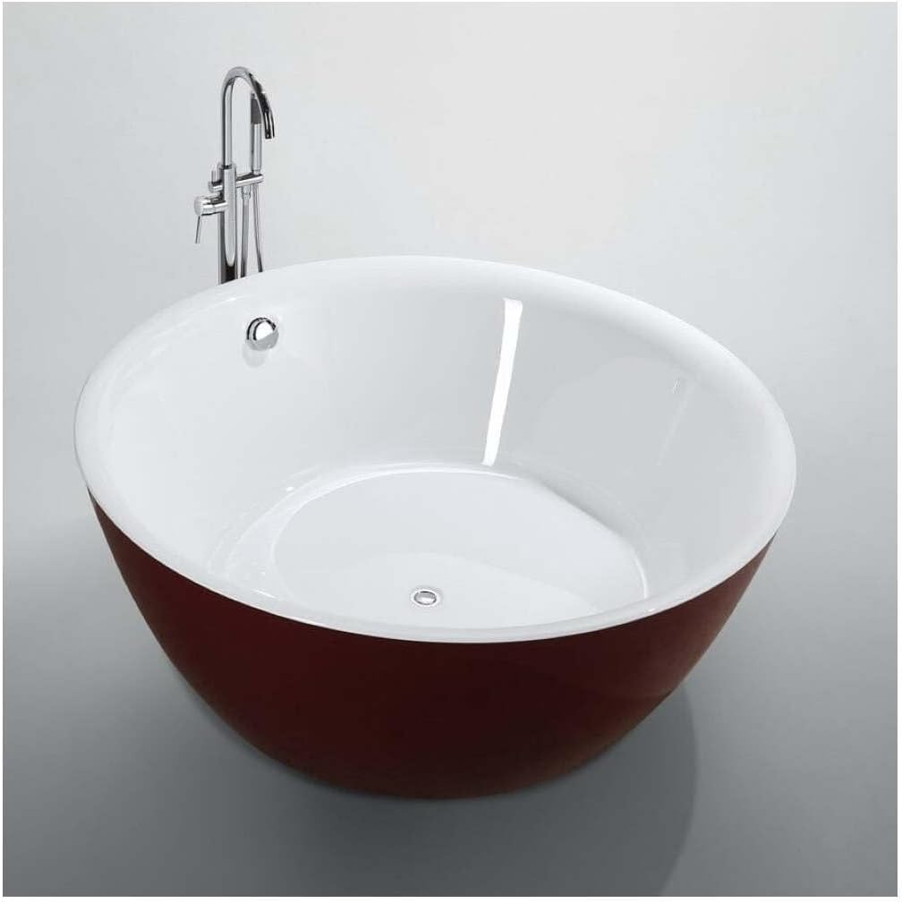 HomeStock Red Freestanding Bathtub 59' Round Soaking Tub - Acrylic Pedestal Bath