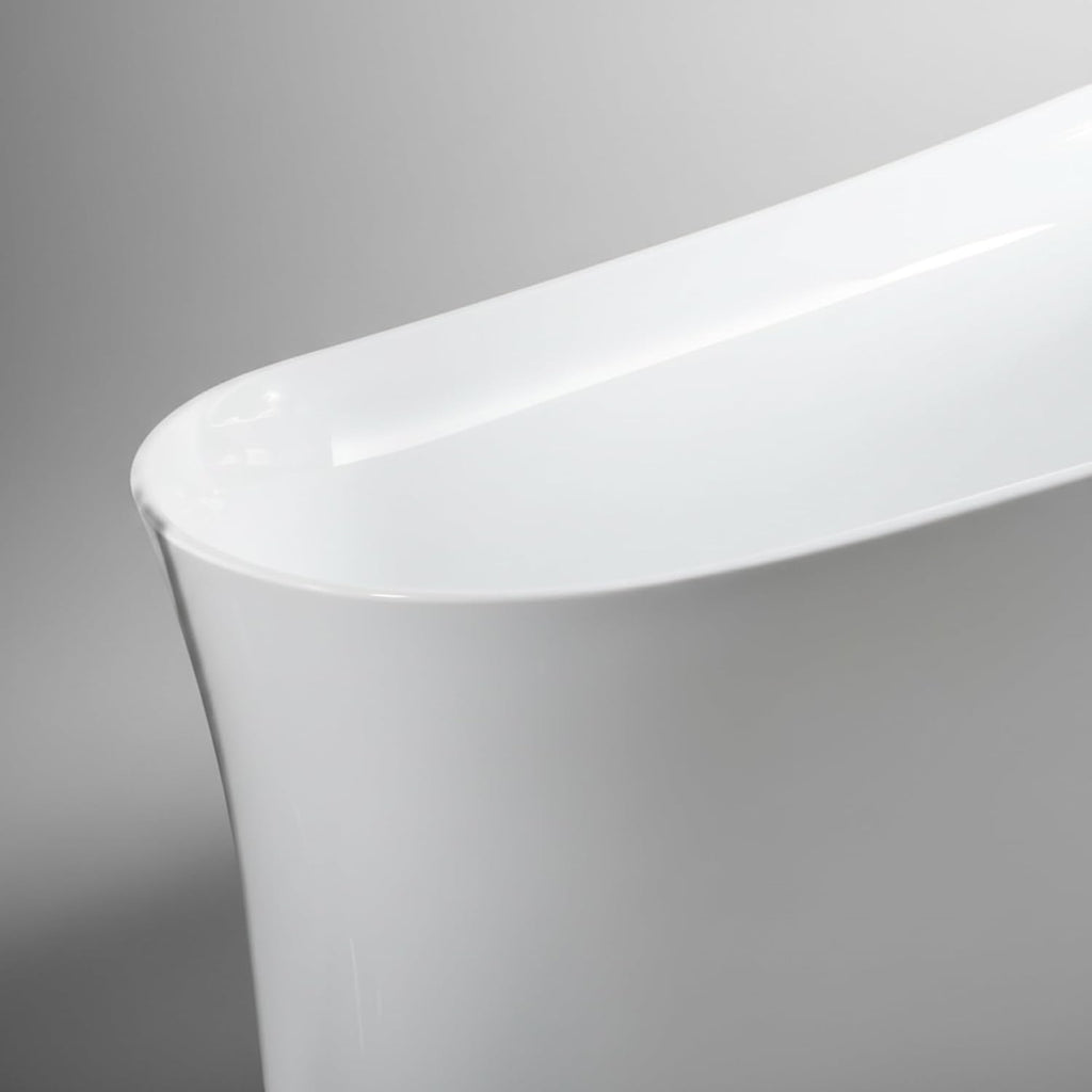 Arezzo 67' Freestanding Acrylic Bathtub with Chrome Drain, Glossy White Seamless Soaking Tub, Fiberglass Reinforced with Leveling Legs, 49 Gal Capacity
