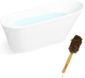 FerdY Langkawi 67' Acrylic Freestanding Bathtub, White Modern Stand Alone Soaking Bathtub, cUPC Certified, Brushed Nickel Drain & FerdY Back Scrubber for Shower,Long Handled Loofah on a Stick