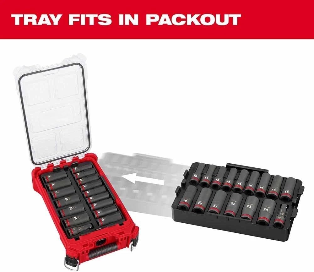 16PC 49-66-6818 for Milwaukee Impact Duty Socket 1/2' Drive Set w/Tray - Black