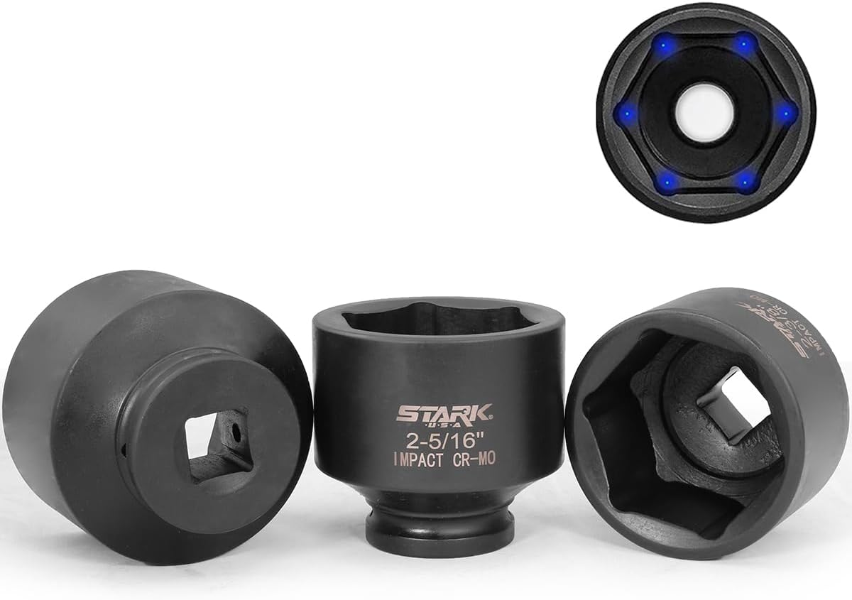 Stark USA 8-Pieces Jumbo Impact Stock Set Sizes 3/4' Drive Deep Socket Set SAE (2-1/16, 2-1/8, 2-3/16, 2-1/4, 2-5/16, 2-3/8, 2-7/16, 2-1/2 inch) Storage Case