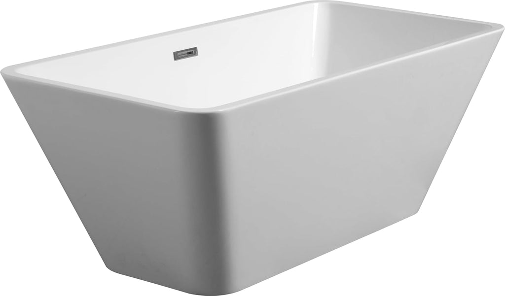 Acrylic Freestanding Bathtub Contemporary Soaking White Tub with Brushed Nickel Overflow and Drain, cUPC Certified - 59 * 29.52 23A01-60