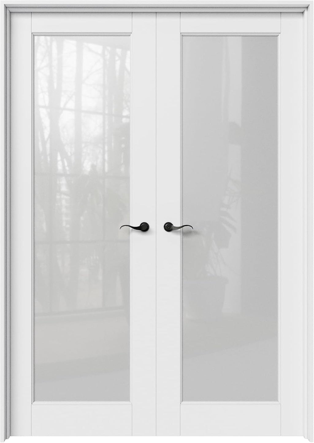 36' x 80' French Doors Interior (Double 18' x 80' Frosted Glass Door with Black Hinge Prehung Jamb Kit), Pre-Finished & Paintable, Prebuilt Home Door Panels & Assembly Required Jamb