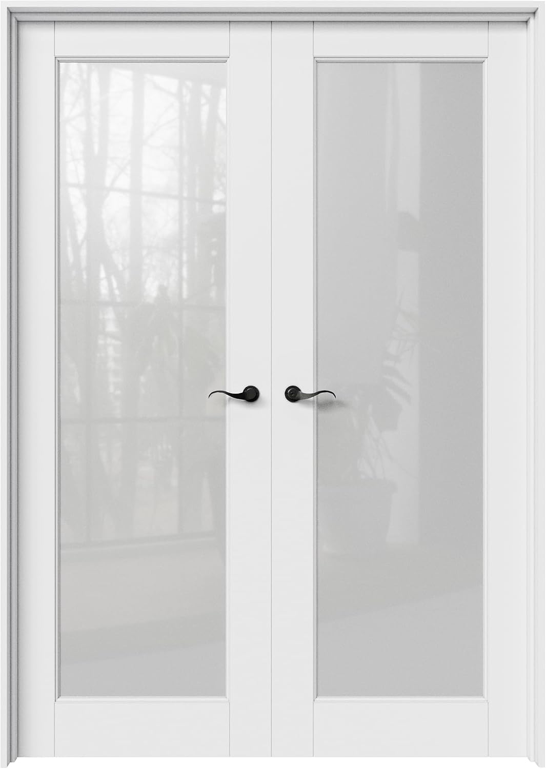 36' x 80' French Doors Interior (Double 18' x 80' Frosted Glass Door with Black Hinge Prehung Jamb Kit), Pre-Finished & Paintable, Prebuilt Home Door Panels & Assembly Required Jamb