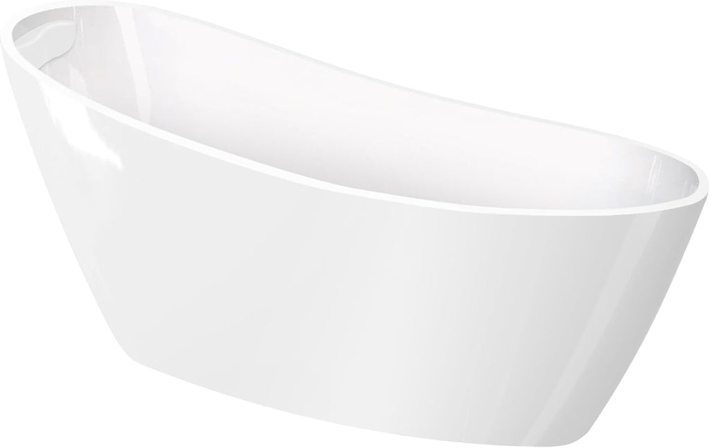 Transolid Freestanding Soaking Acrylic Bathtub with Center Drain | Bath Pillow | Non-Porous Acrylic | 10-Year Warranty (Gloss White, 59' Aaliyah)