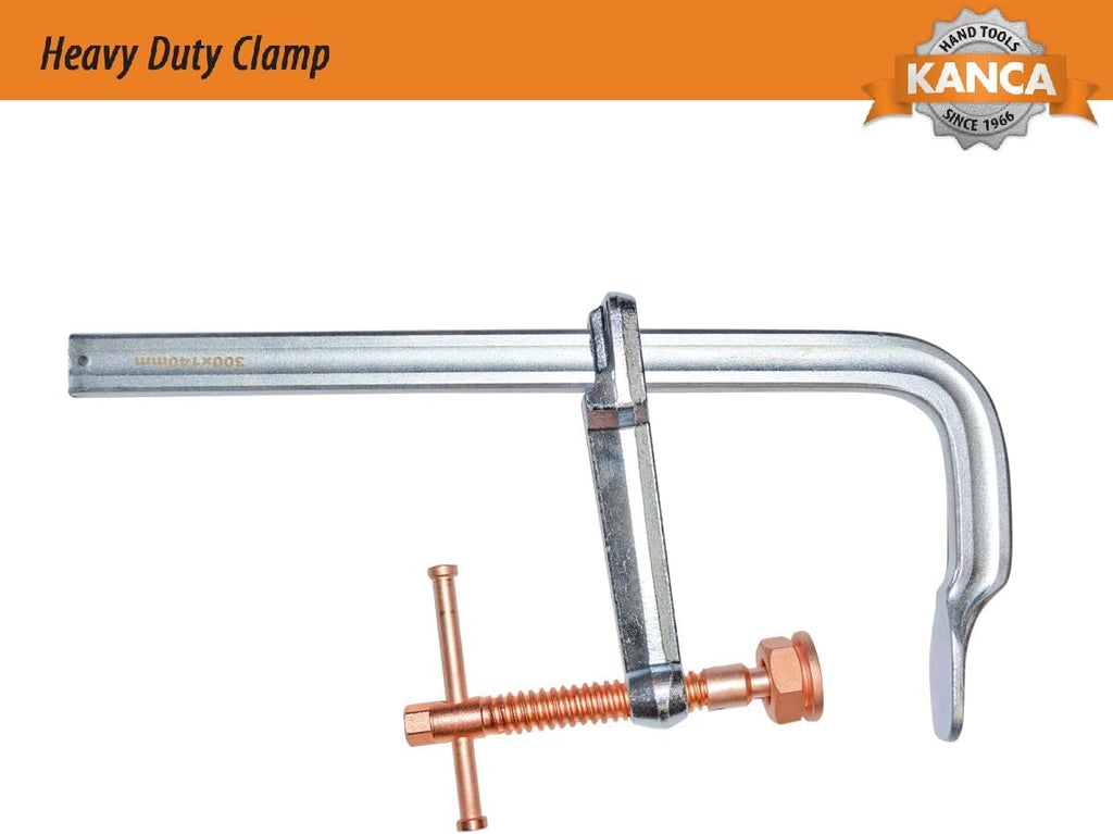 KANCA - HDC-300-C Heavy Duty Clamps With Copper Plated Spindle, Spatter Resistant Welding Clamps, Clamping Force 12,000 N, Opening 12 INCH, Drop-Forged F-Clamp, Bar Clamp (12' - 300 MM)