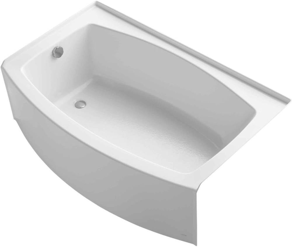 KOHLER 1100-LA-0 Expanse 60' x 32' Acrylic Alcove Bathtub with Left-Hand Drain, Compact Design Soaking Tub, White