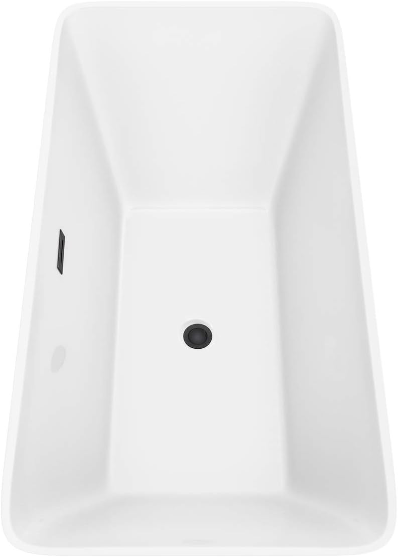 Wyndham Collection Tiffany 59 Inch Freestanding Bathtub in White with Matte Black Drain and Overflow Trim