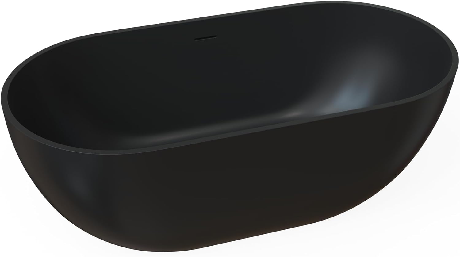 59' Premium Freestanding Stone Resin Bathtub, Oval Shape Solid Surface Soaking Tubs with Overflow and Pop-up Drain, Matte Black
