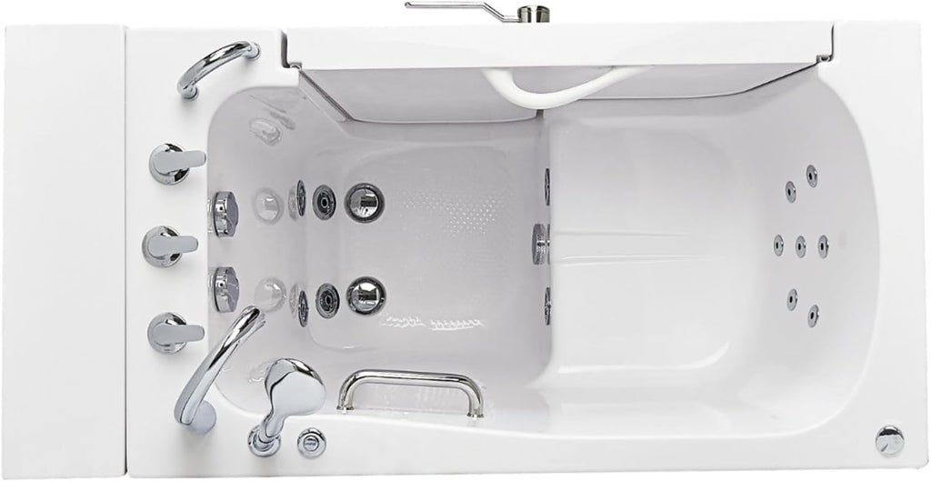 Ella Wheelchair Transfer 30'x52' Acrylic Hydro Massage Walk-In Bathtub with Right Outward Swing Door, 5 Piece Fast Fill Faucet, 2' Dual Drain