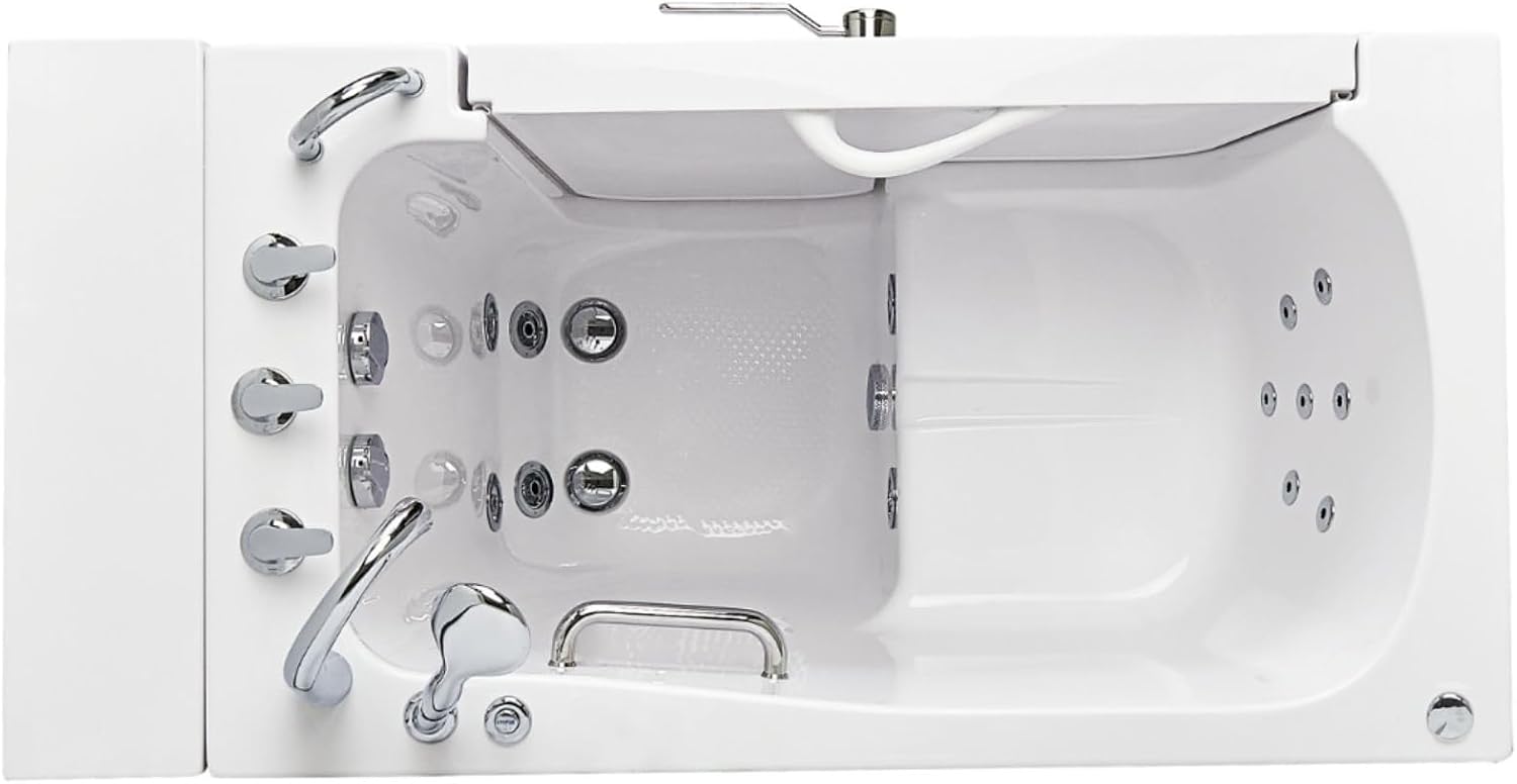 Ella Wheelchair Transfer 30'x52' Acrylic Hydro Massage Walk-In Bathtub with Right Outward Swing Door, 5 Piece Fast Fill Faucet, 2' Dual Drain