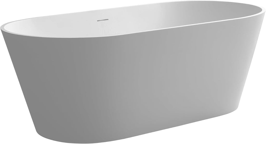 67' Premium Freestanding Bathtub,Solid Surface Soaking Tub with Overflow and Pop-up Drain, Matte White