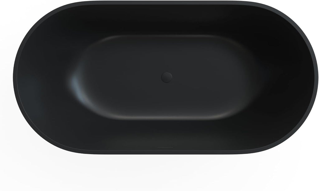 59' Premium Freestanding Stone Resin Bathtub, Oval Shape Solid Surface Soaking Tubs with Overflow and Pop-up Drain, Matte Black