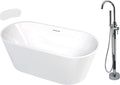 Transolid Maris 59 in. Freestanding Soaking Bathtub & Faucet Kit | 31 in. Wide Acrylic Tub + Polished Chrome Floor-Mount Tub Filler with Handshower | Center Drain | Gloss White | KF-AFTM5931-G31PC