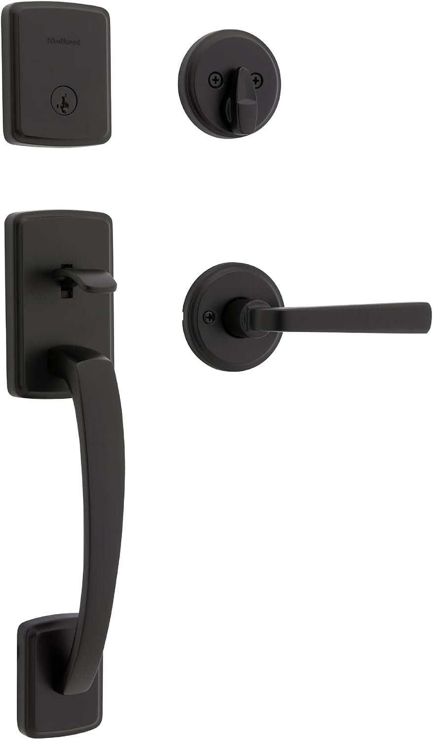 Kwikset Brentford Front Door Lock Handle and Deadbolt Set, Entry Handleset with Trafford Reversible Lever, Matte Black, Pick Resistant SmartKey Rekey Deadbolt Security, with Microban Protection
