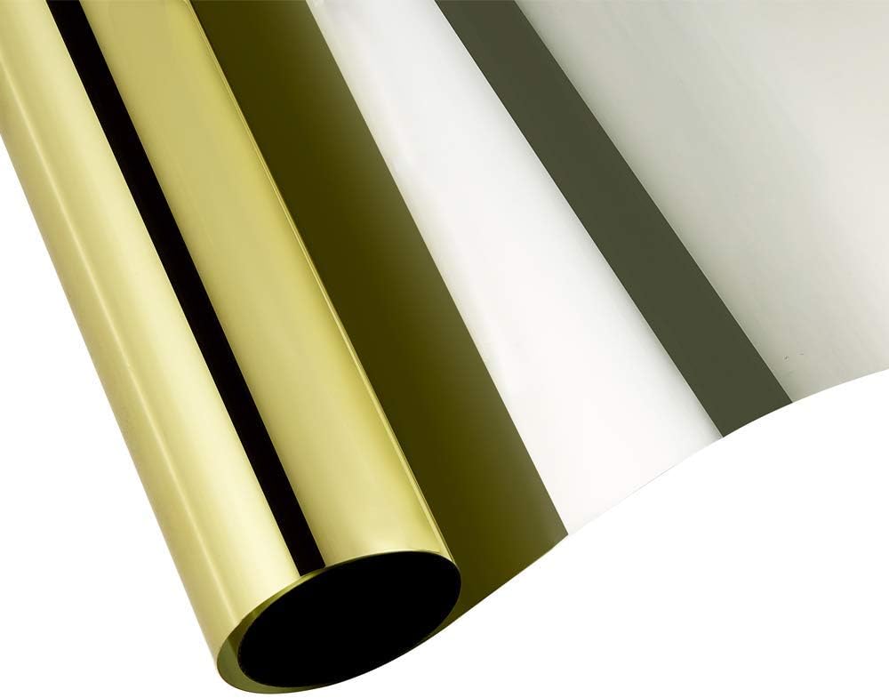 Reflective Window Film One Way Mirror Privacy Film Heat Control Anti UV Adhesive Window Tint Sticker for Home and Office, 35.4Inch x 66Feet, Gold Silver