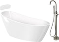 Transolid Aaliyah Freestanding Flatbottom Soaking Bathtub Kit 59 in. x 30-3/4 in. Gloss White with Peyton T4200-BN Brushed Nickel Floor-Mount Faucet and Reversible EZ-Click End Drain