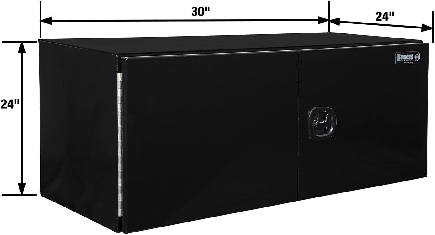 Buyers Products 1705833 Underbody Tool Box With Barn Door, 24x24x30 Inch, Black Powder-Coated, Made in USA, .100 inch Smooth Aluminum, 3-Point Locking, Truck Storage Toolbox For Work Vehicles