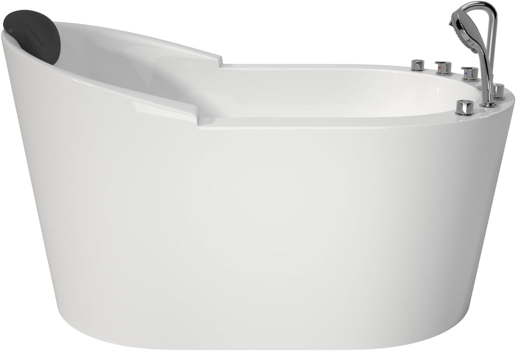 Premium 51' Modern Freestanding Whirlpool Bathtubs with Black Bathtub Pillow, Soaking Acrylic Tub With Faucet