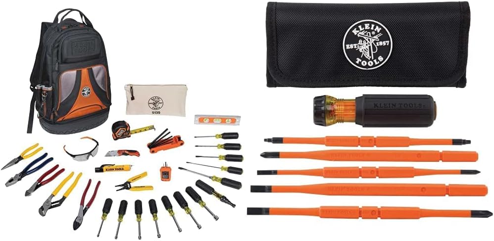 Klein Tools Hand Tools Kit with Screwdriver Set | 28-Piece Tool Kit with Pliers, Screwdrivers, Nut Drivers, Backpack, and Interchangeable Insulated Screwdriver Set