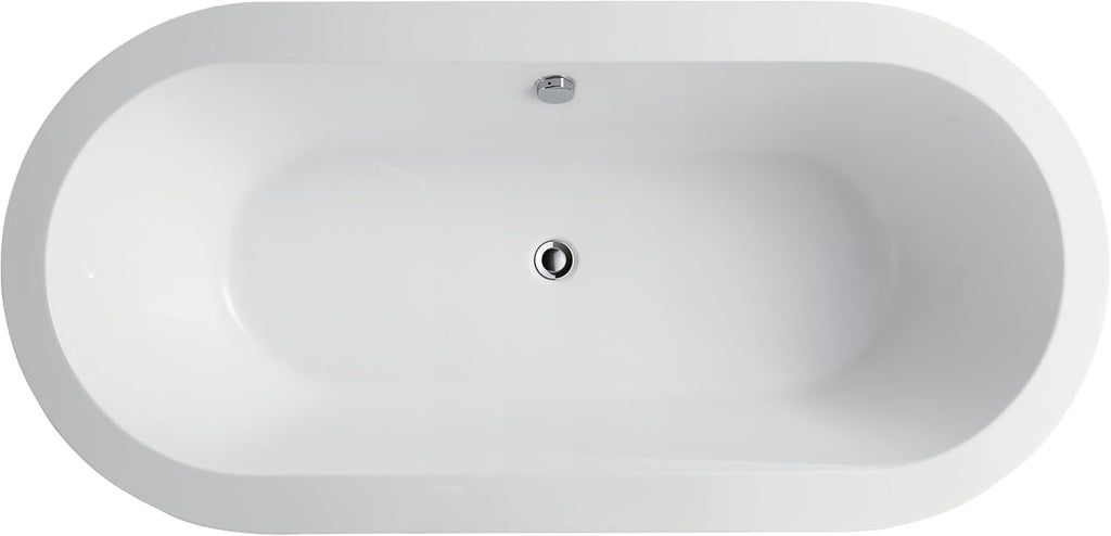 HomeBeyond 59 Inch White Freestanding Bathtub | Acrylic Free Standing Soaking Tub, Morden Bathroom Stand Alone Tub Suitable for 1 Person Bathing