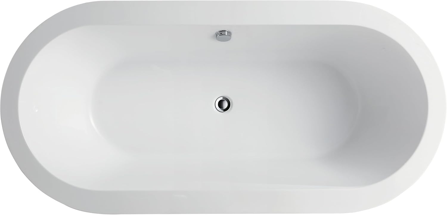 HomeBeyond 59 Inch White Freestanding Bathtub | Acrylic Free Standing Soaking Tub, Morden Bathroom Stand Alone Tub Suitable for 1 Person Bathing