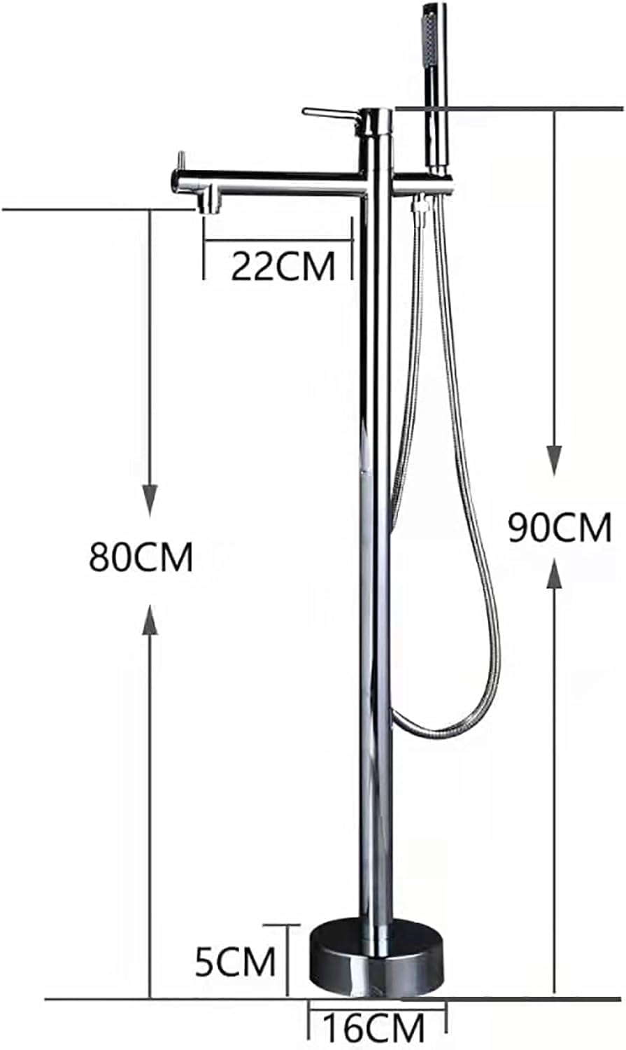 Freestanding Bathtub Faucet with Handheld Shower - Floor Mounted Tub Tap, 59-Inch Shower Hose, Stylish White Gold Finish