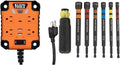 Klein Tools 29601 Magnetic Power Strip with Surge Protector, Extension Cord, 4 Outlets, 3 USB Ports & 32950 Ratcheting Impact Rated Hollow Power Nut Driver Set with Handle, Magnetic