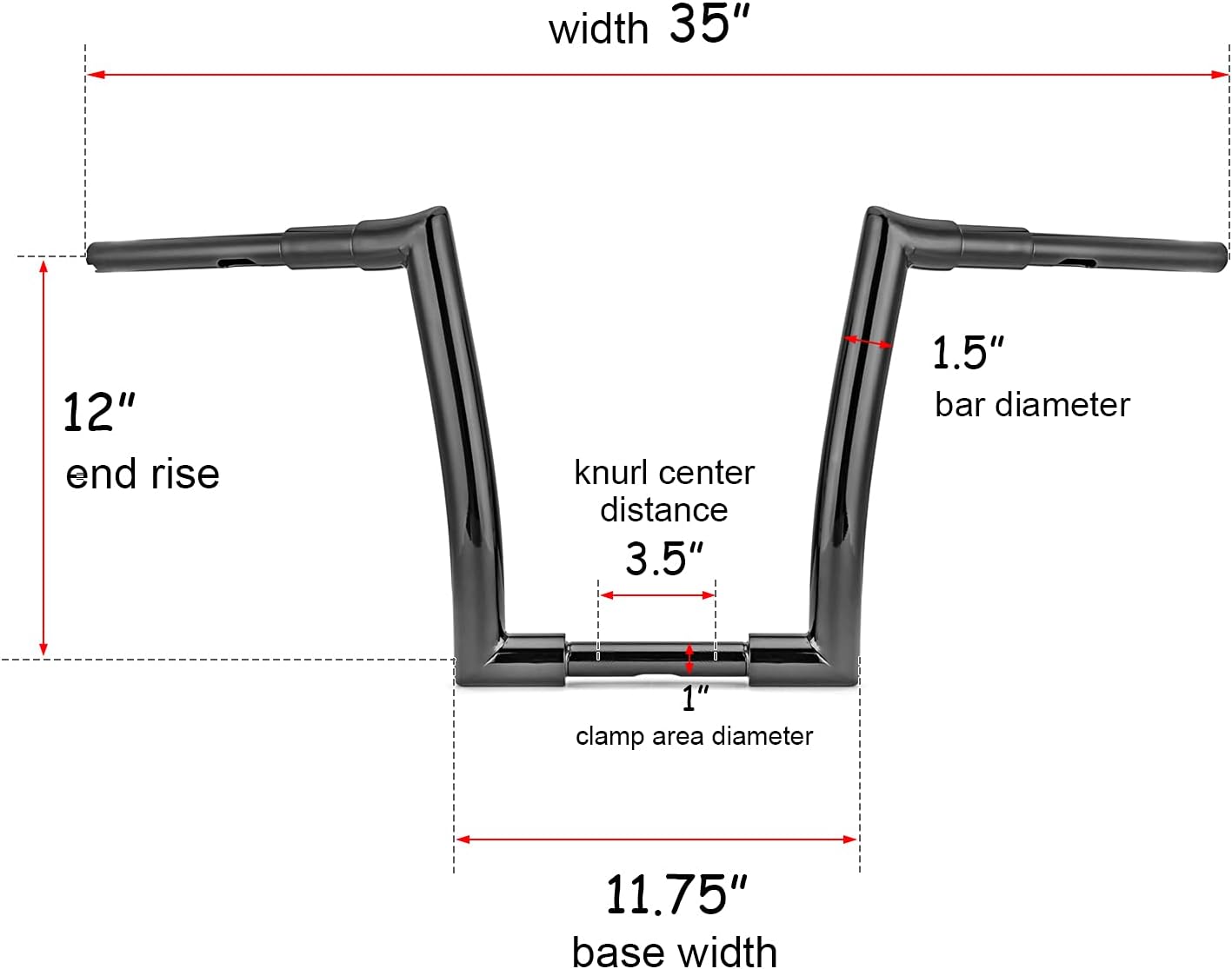 Mofun 12' Rise Ape Hangers 1' Clamp Handlebars 1.5' Fat Bars Compatible with Harley Softail Dyna Sportster XL 883 1200, Road Glide 1998-2013 Road King 1994-2022 Gloss Black