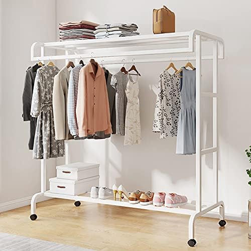 Mobile Garment Rack on Wheels - Double-Rail Clothes Rack with 2 Shelves, Holds 150kg, Perfect for Bedroom & Hallway, Sturdy Metal Design 150x50x1 cm
